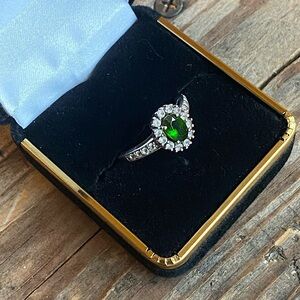 Elegant Green Gemstone Ring, 925 Sterling Silver